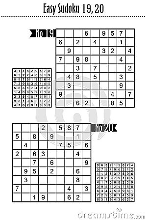 Two easy level sudoku puzzles, No 19 and No 20 Vector Illustration